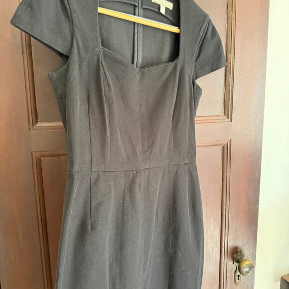 BANANA REPUBLIC | Black Cap Sleeve Square Neck Pencil Dress | Size 10 Tall - Picture 3 of 6